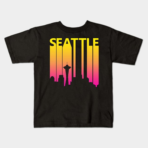 Retro 1980s Seattle Skyline Silhouette Kids T-Shirt by GWENT